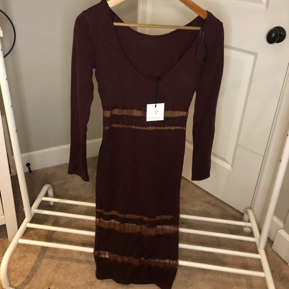 MAROON LONG SLEEVE DRESS WITH MESH DETAIL - Picture 4 of 4